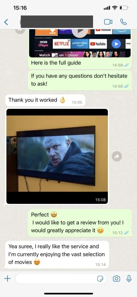WhatsApp client feedback screen 1