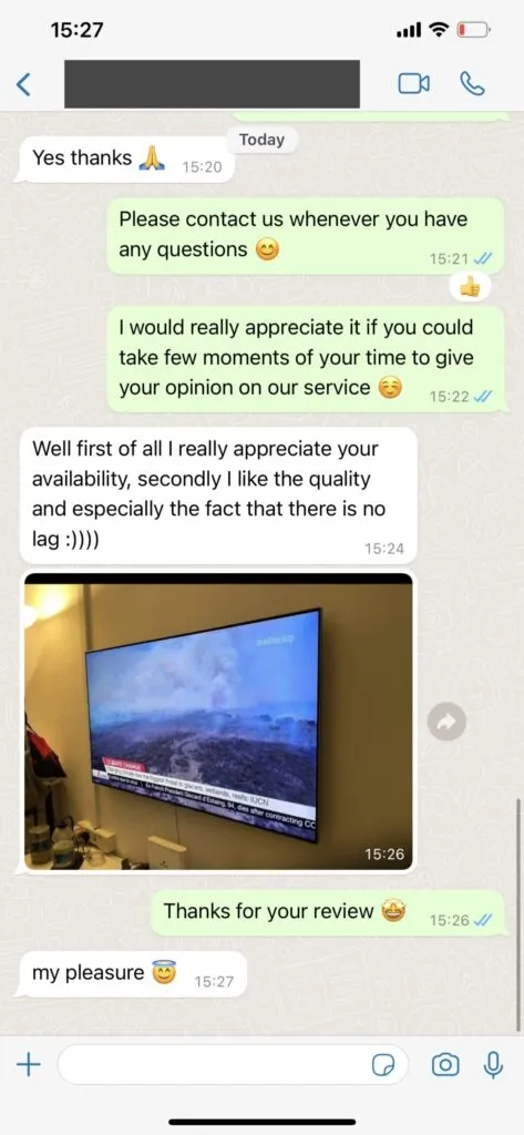 WhatsApp client feedback screen 2