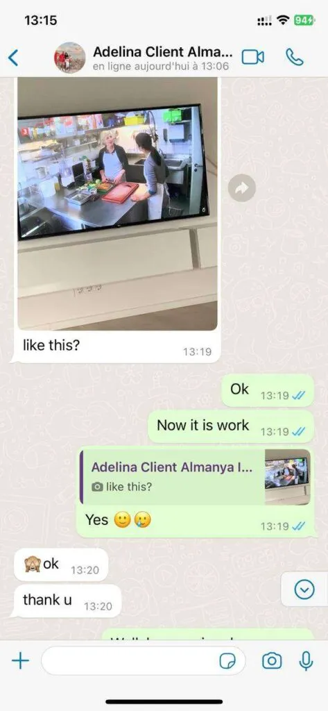 WhatsApp client feedback screen 4